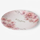 Party Roze Waterverf Flowers Glanzende Glitter Mod Papieren Bordje (Gekanteld)