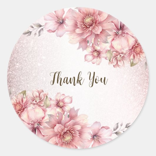 Party Roze Waterverf Flowers Glanzende Glitter Mod Ronde Sticker (Voorkant)