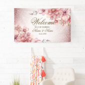 Party Roze Waterverf Flowers Glanzende Glitter Mod Spandoek (Insitu)