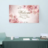 Party Roze Waterverf Flowers Glanzende Glitter Mod Spandoek (Beurs)