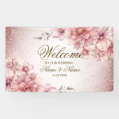 Party Roze Waterverf Flowers Glanzende Glitter Mod Spandoek (Horizontaal)