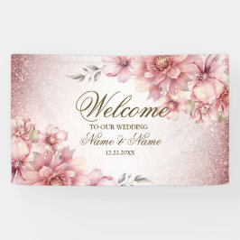 Party Roze Waterverf Flowers Glanzende Glitter Mod Spandoek