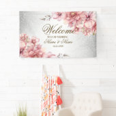 Party Roze Waterverf Flowers Glanzende Glitter Mod Spandoek (Insitu)