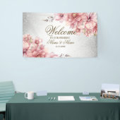 Party Roze Waterverf Flowers Glanzende Glitter Mod Spandoek (Beurs)
