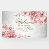 Party Roze Waterverf Flowers Glanzende Glitter Mod Spandoek (Horizontaal)