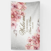 Party Roze Waterverf Flowers Glanzende Glitter Mod Spandoek (Verticaal)
