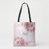 Party Roze Waterverf Flowers Glanzende Glitter Mod Tote Bag (Voorkant)