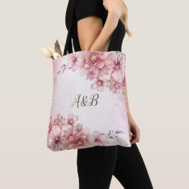 Party Roze Waterverf Flowers Glanzende Glitter Mod Tote Bag