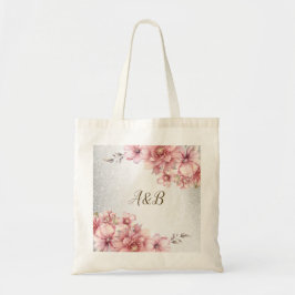 Party Roze Waterverf Flowers Glanzende Glitter Mod Tote Bag