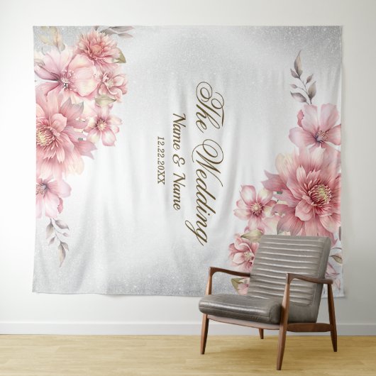 Party Roze Waterverf Flowers Glanzende Glitter Mod Wandkleed (In Situ (horizontaal))