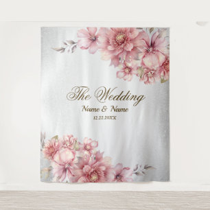 Party Roze Waterverf Flowers Glanzende Glitter Mod Wandkleed