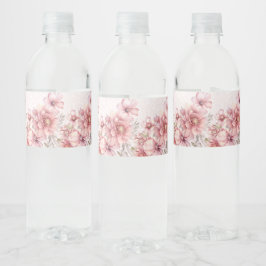 Party Roze Waterverf Flowers Glanzende Glitter Mod Waterfles Etiket