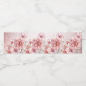 Party Roze Waterverf Flowers Glanzende Glitter Mod Waterfles Etiket (Enkel label)