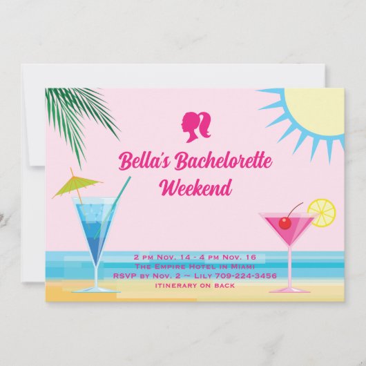 Party Roze Zomertijd Strand Weekend Bachelorette Kaart (Voorkant)