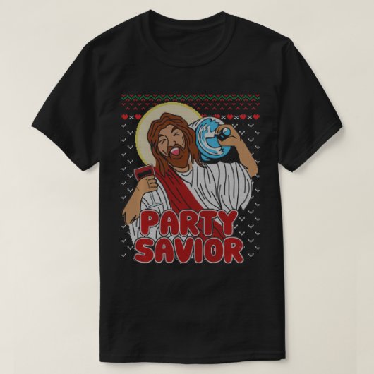 Party Savior Jesus Christ Santa Beer Ugly Christma T-shirt (Design voorkant)
