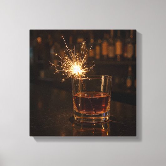 Party Sparkler In a Glass Of Whiskey Canvas Afdruk (Voorkant)