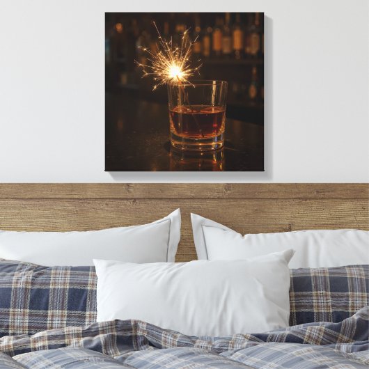 Party Sparkler In a Glass Of Whiskey Canvas Afdruk (Insitu (Slaapkamer))