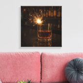 Party Sparkler In a Glass Of Whiskey Canvas Afdruk (Insitu (Woonkamer))