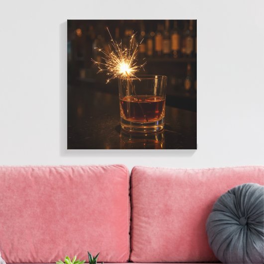 Party Sparkler In a Glass Of Whiskey Canvas Afdruk (Insitu (Woonkamer))