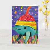 Party Splash Whale: Schattigee Kinderen Verjaardag Kaart (Gele Bloem)