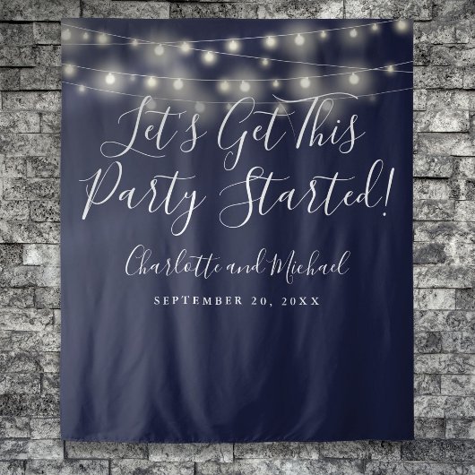 Party Started Lights Navy Blue Foto Achtergrond Wandkleed