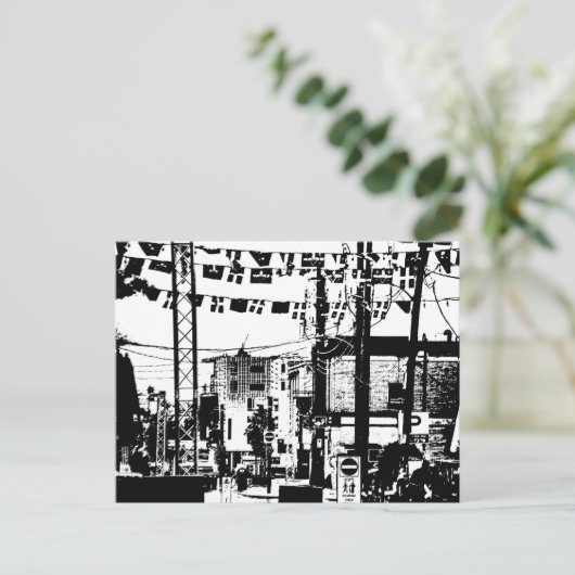 Party Street Rue Laval Hull Gatineau Zwart op Wit Briefkaart (Staand voorkant)