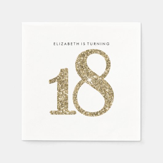 PARTY TAFEL GROTE LEEFTIJD modern 18 goud glitter Servetten (Voorkant)