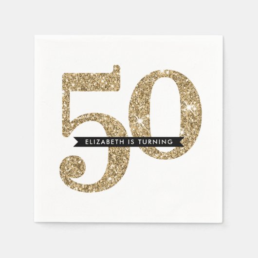 PARTY TAFEL GROTE LEEFTIJD moderne 50 glamour goud Servetten (Voorkant)