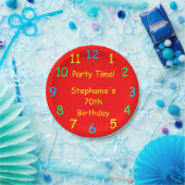 Party Time, 70th Birthday, Red Clock, Name, Papieren Bordje (Feest)
