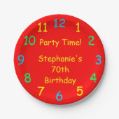 Party Time, 70th Birthday, Red Clock, Name, Papieren Bordje (Voorkant)