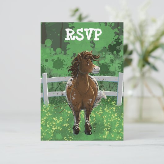 Party Time Appaloosa Horse RSVP Kaartje (Staand voorkant)