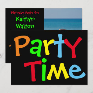 Party Time Birthday Photo Invitation Kaart