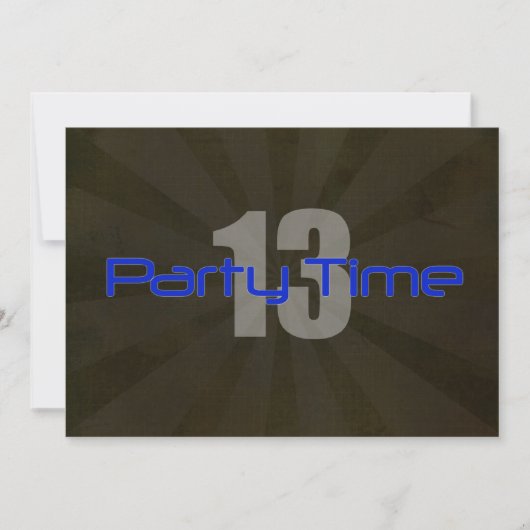 Party Time Black Grey Boy 13th Birthday Uitnodigin Kaart (Voorkant)