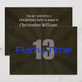 Party Time Black Grey Boy 13th Birthday Uitnodigin Kaart (Voorkant / Achterkant)