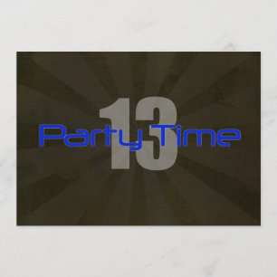 Party Time Black Grey Boy 13th Birthday Uitnodigin Kaart