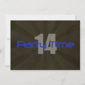 Party Time Black Grey Boy 14th Birthday Uitnodigin Kaart (Voorkant)