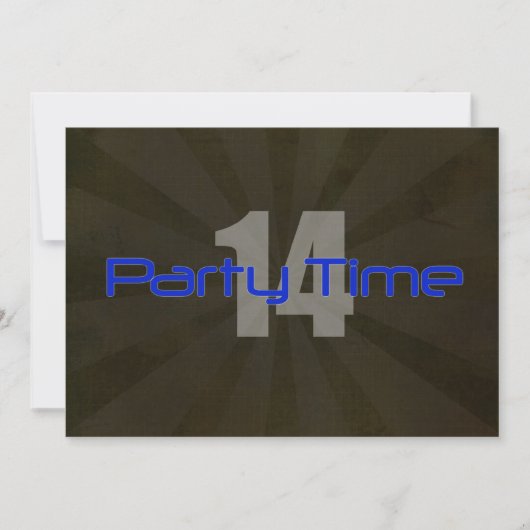 Party Time Black Grey Boy 14th Birthday Uitnodigin Kaart (Voorkant)