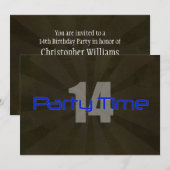 Party Time Black Grey Boy 14th Birthday Uitnodigin Kaart (Voorkant / Achterkant)