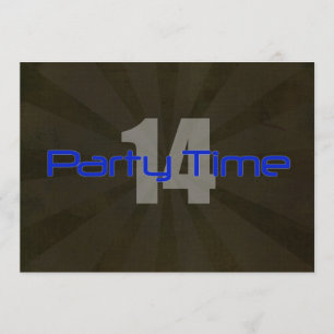 Party Time Black Grey Boy 14th Birthday Uitnodigin Kaart