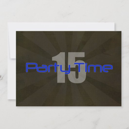 Party Time Black Grey Boy 15th Birthday Uitnodigin Kaart (Voorkant)