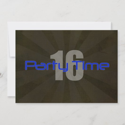 Party Time Black Grey Boy 16th Birthday Uitnodigin Kaart (Voorkant)