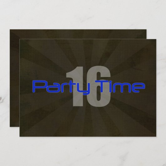 Party Time Black Grey Boy 16th Birthday Uitnodigin Kaart (Voorkant / Achterkant)