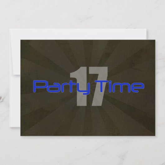 Party Time Black Grey Boy 17th Birthday Uitnodigin Kaart (Voorkant)