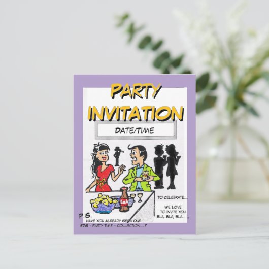 Party Time Cartoon Invitation Briefkaart (Staand voorkant)