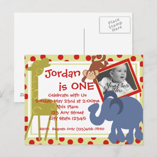 Party Time Circus / Foto Uitnodiging Briefkaart (Voorkant / Achterkant)