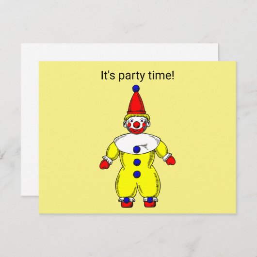 Party Time Clown Invitation Kaart (Voorkant / Achterkant)