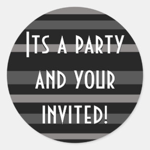 Party Time Collectie zwarte strepen Ronde Sticker