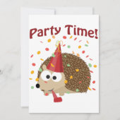 Party Time! Confetti Hedgehog Party Invitation Kaart (Voorkant)