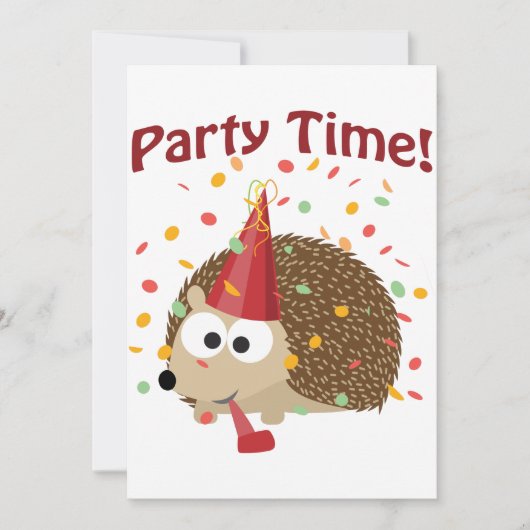 Party Time! Confetti Hedgehog Party Invitation Kaart (Voorkant)