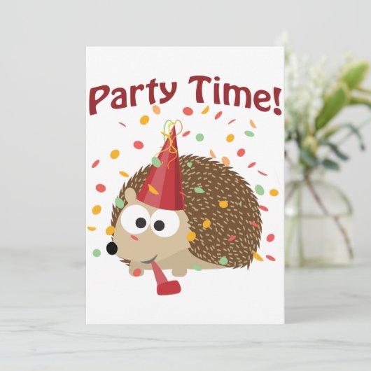Party Time! Confetti Hedgehog Party Invitation Kaart (Staand voorkant)